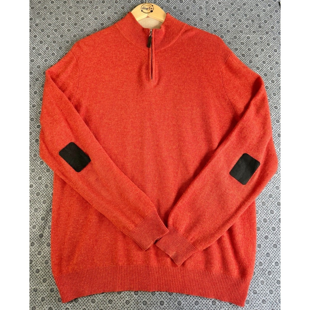 Club Room 2-Ply Cashmere Quarter Zip Sweater Pullover Orange Knit Mens Medium